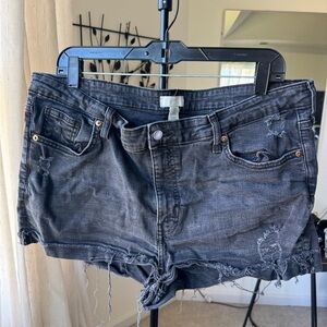 H&M Black Jean Shorts Distressed Raw Hem